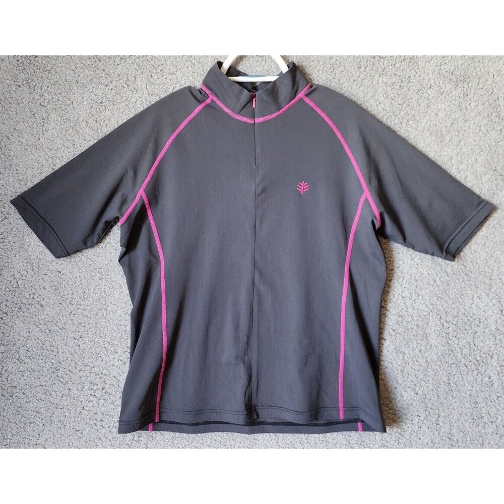 Coolibar Women's Short Sleeve 1/4 Zip Mock Neck Athletic Top UPF 50+ Gray Size L